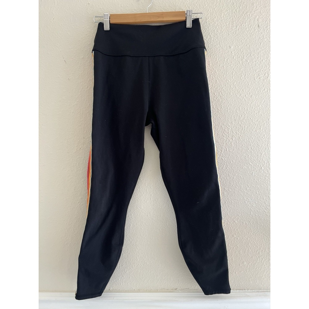 Spiritual Gangster Women's L (M) Black Rainbow Side Stripe High Waist Leggings